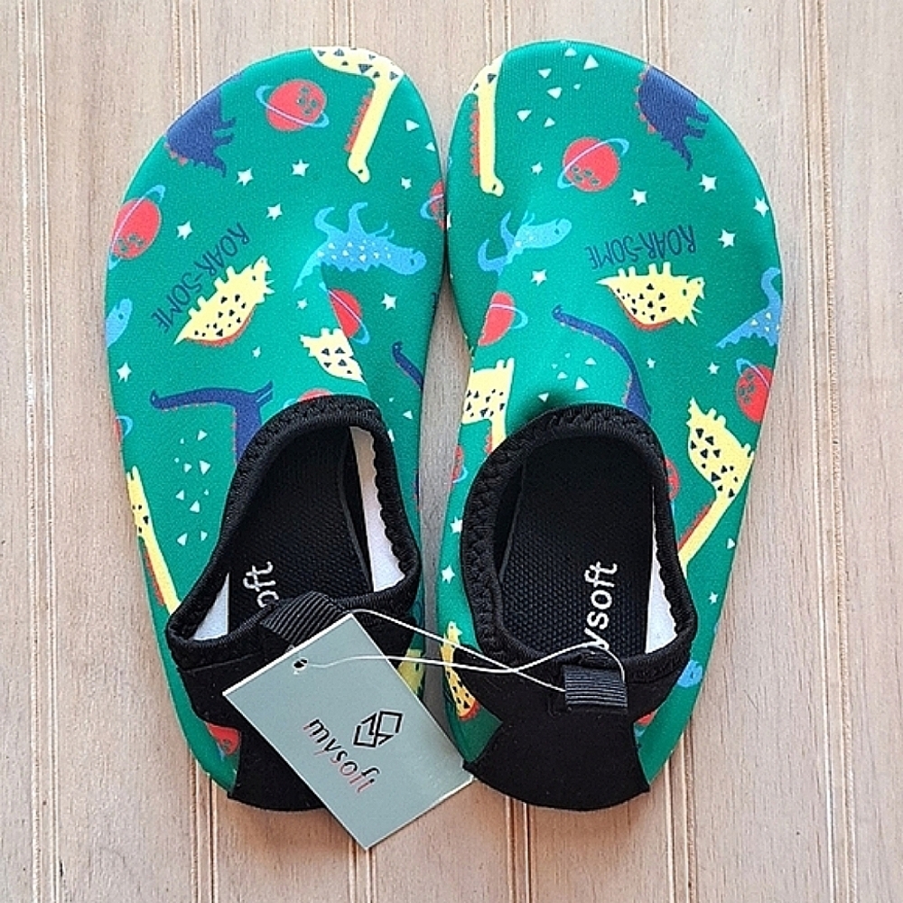 New Beach Water Shoes Quick Dry Non Slip Boys Lightweight Slip On Dinosaur.